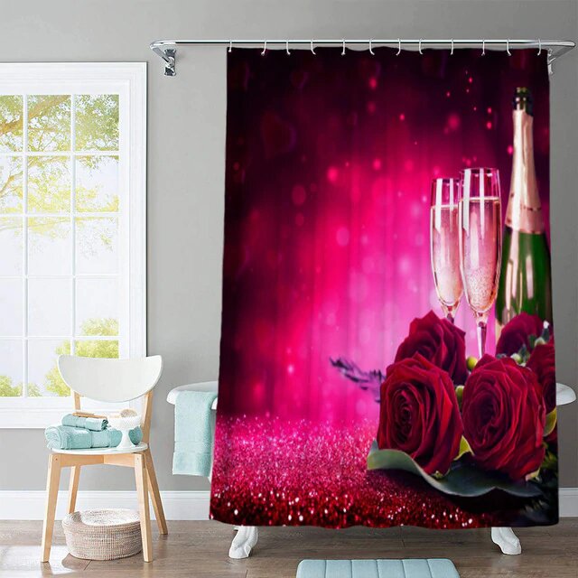 Romantisk rosa dusjforheng med roser