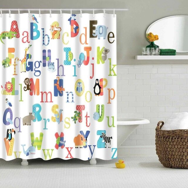 Lærerikt dusjforheng med alfabetet dyr