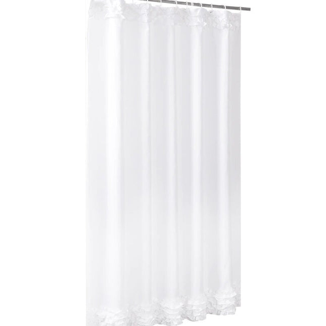 Elegant hvitt dusjforheng med volangkant