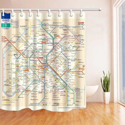 Dusjforheng med kart over Paris' metro