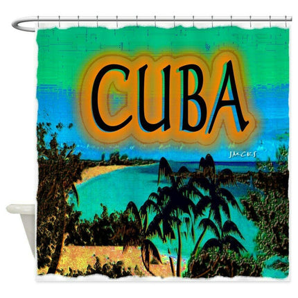 Fargerikt dusjforheng med Cuba motiv