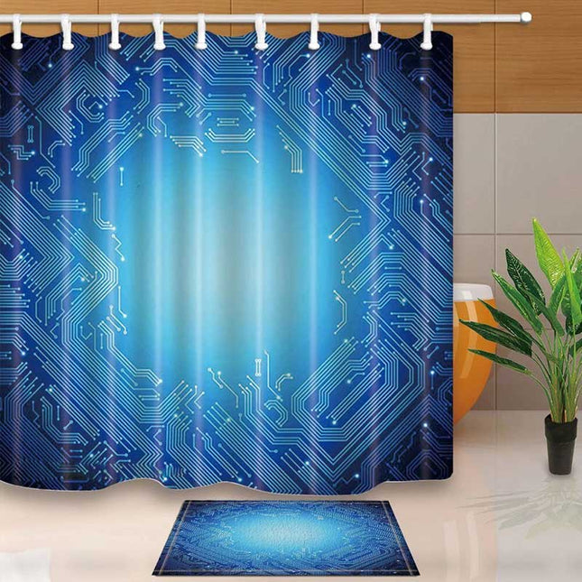 Dusjforheng med mønster av kretskort