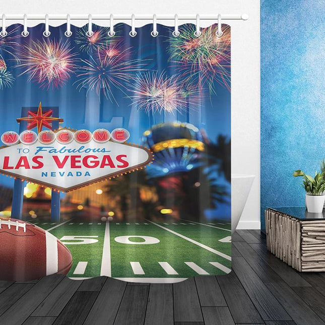 Dusjforheng med Las Vegas skilt