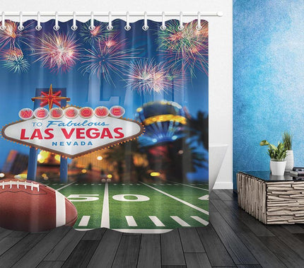 Dusjforheng med Las Vegas skilt