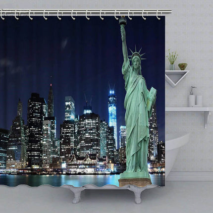 Dusjforheng med Frihetsgudinnen og New York