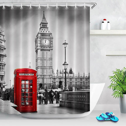Dusjforheng med London-motiv og Big Ben
