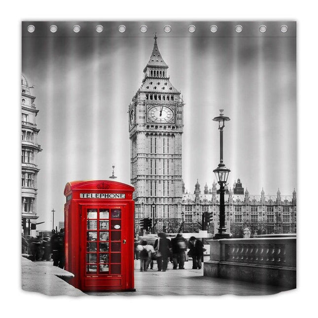 Dusjforheng med London-motiv og Big Ben