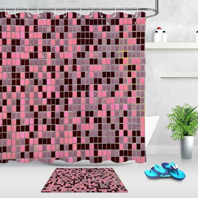 Dusjforheng med rosa mosaikkmønster