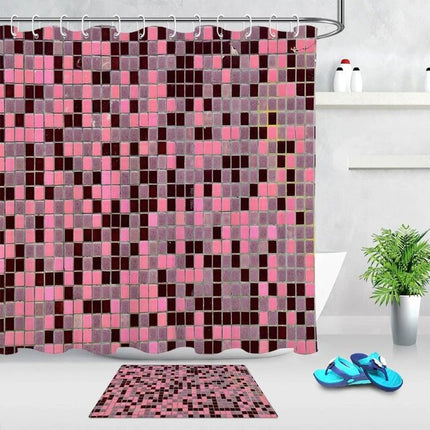 Dusjforheng med rosa mosaikkmønster