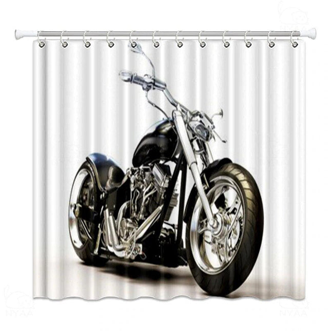 Dusjforheng med stilig motorsykkel motiv