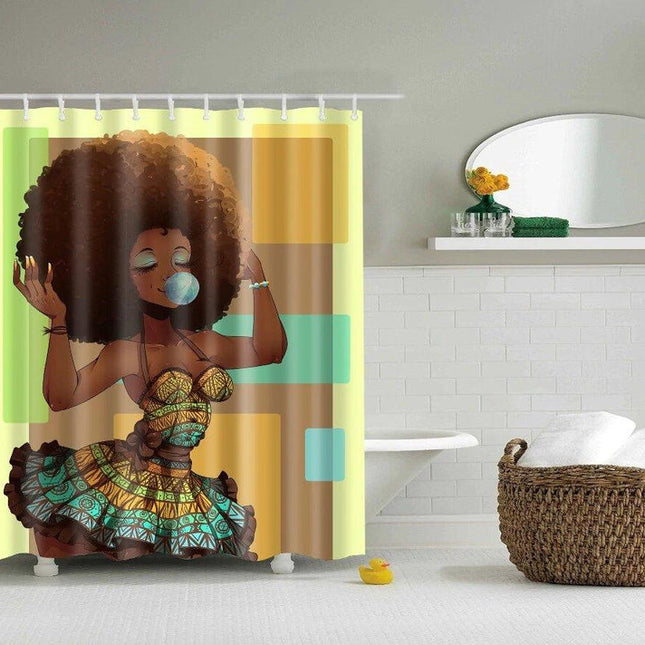 Originalt dusjforheng med afro-kunstmotiv
