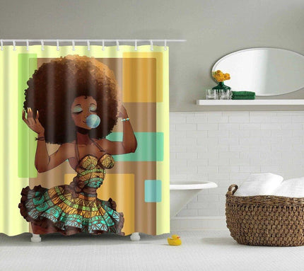 Originalt dusjforheng med afro-kunstmotiv