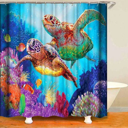 Dusjforheng med fargerike havskilpadder
