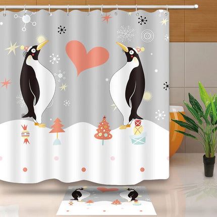 Dusjforheng med søte tegneseriepingviner