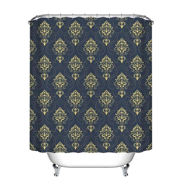 Svart dusjforheng med gullmønster