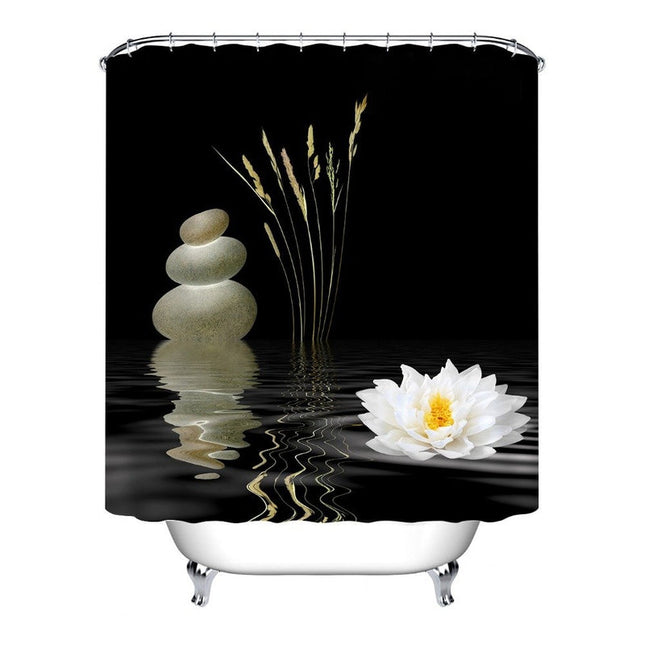 Svart Zen dusjforheng med vannlilje
