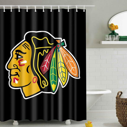 Dusjforheng med indianerlogo motiv