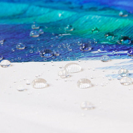 Akva-blått dusjforheng med bølgemotiv