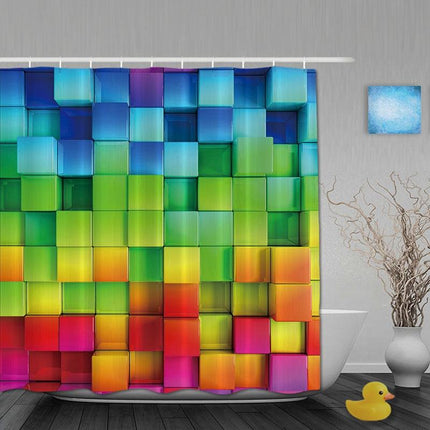 Regnbuefarget dusjforheng med 3D-kuber
