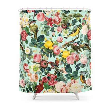 Vintage dusjforheng med fugler og blomster