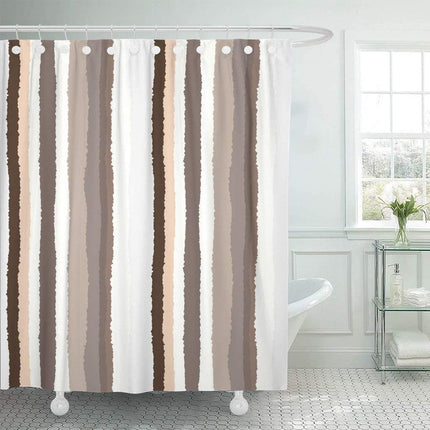Stripete dusjforheng i beige og hvitt