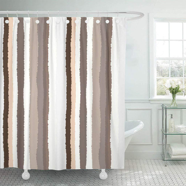 Stripete dusjforheng i beige og hvitt