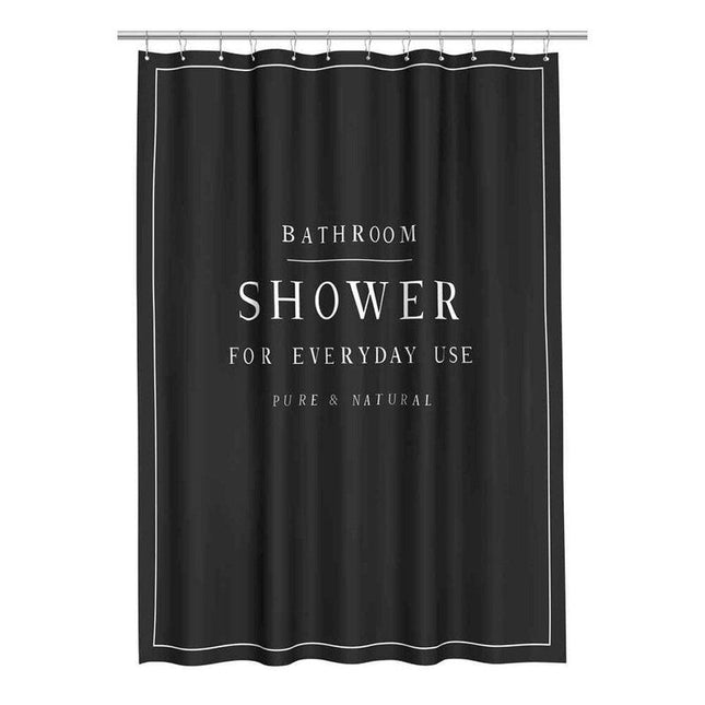 Moderne svart dusjforheng med tekst