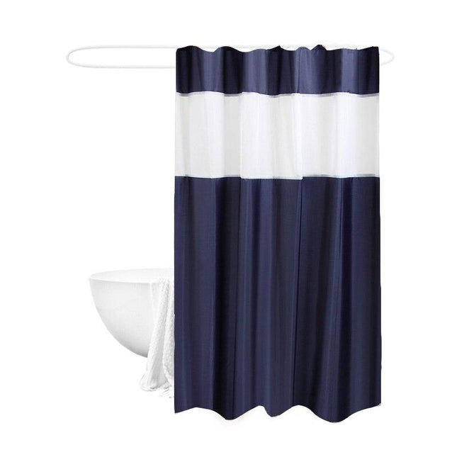 Marineblått og hvitt stripete dusjforheng