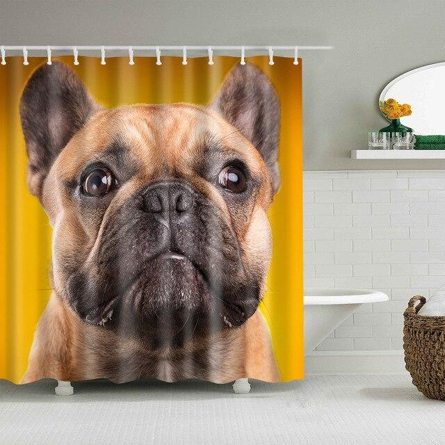 Dusjforheng med fransk bulldog portrett