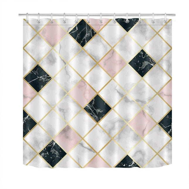 Dusjforheng med geometrisk flismønster