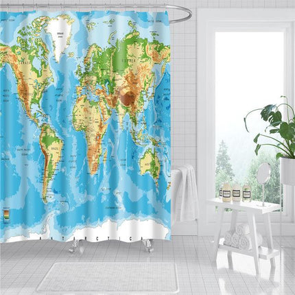 Dekorativt dusjforheng med verdenskart