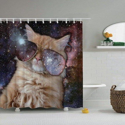 Dusjforheng med katt i verdensrommet