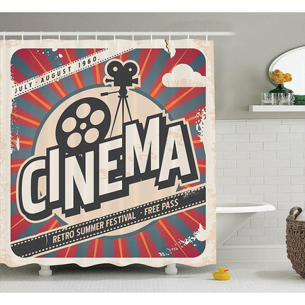 Retro dusjforheng med vintage kinomotiv