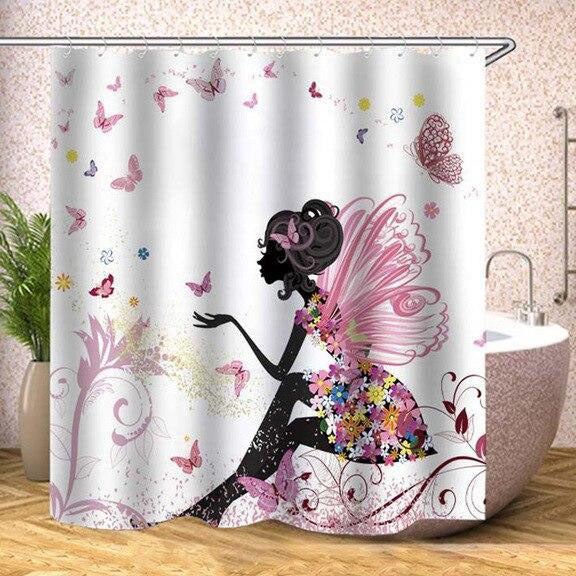 Eventyrlig dusjforheng med fe og sommerfugler