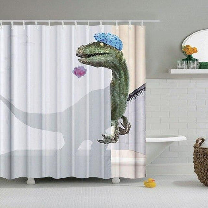 Morsomt dusjforheng med dinosaurmotiv