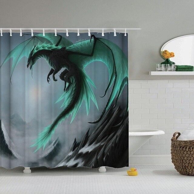 Dusjforheng med grønn fantasy drage
