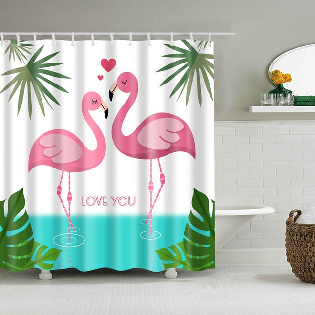 Dusjforheng med forelskede flamingoer