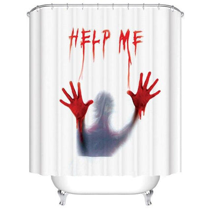 Skrekk-dusjforheng med "Help Me" motiv