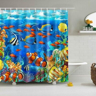 Dusjforheng med fargerik undervannsverden