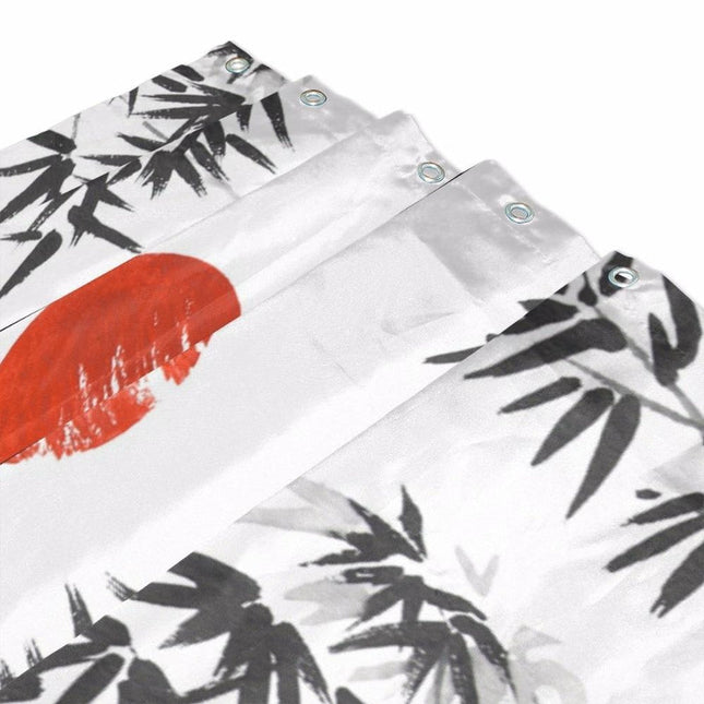 Dusjforheng med japansk tusjtegning motiv