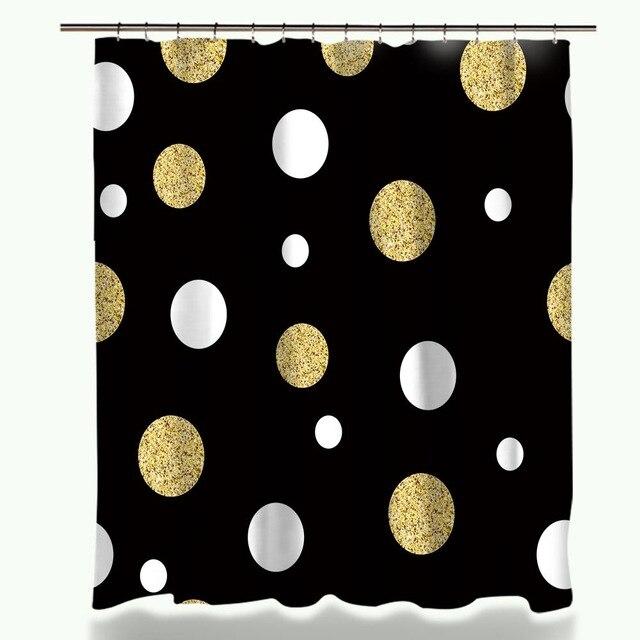 Svart dusjforheng med gullglitter prikker