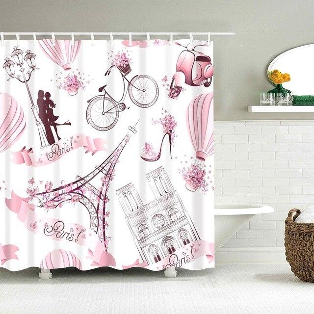 Dusjforheng med rosa Paris-tema design