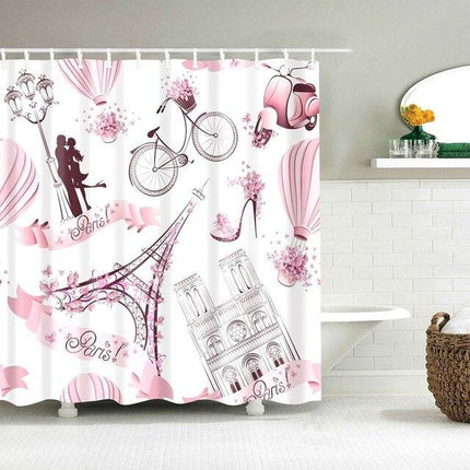 Dusjforheng med rosa Paris-tema design