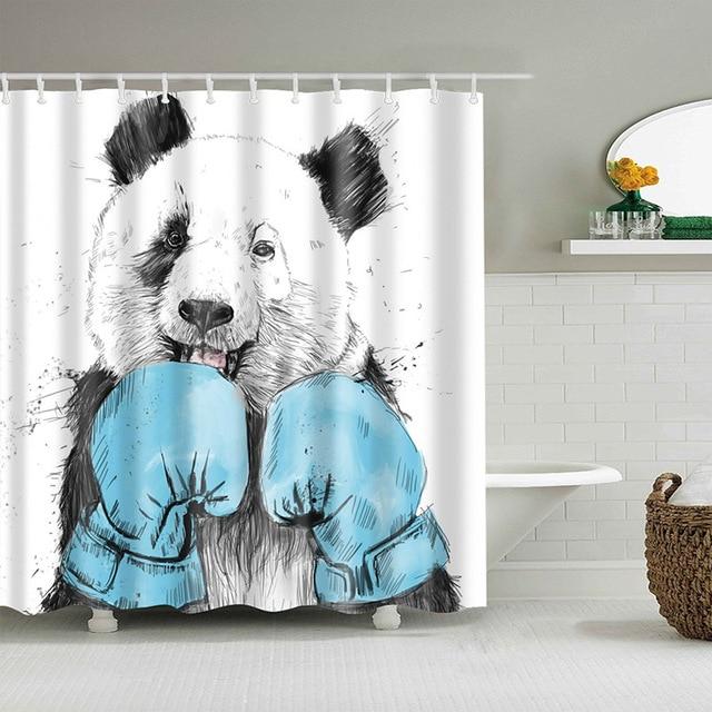 Morsomt dusjforheng med boksende panda