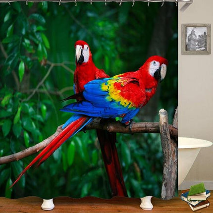 Dusjforheng med fargerike papegøyer