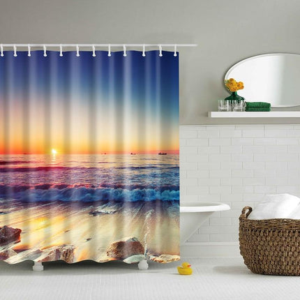 Dusjforheng med solnedgang på stranden