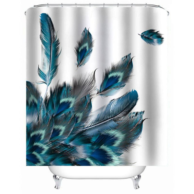Dekorativt dusjforheng med motiv av fjær