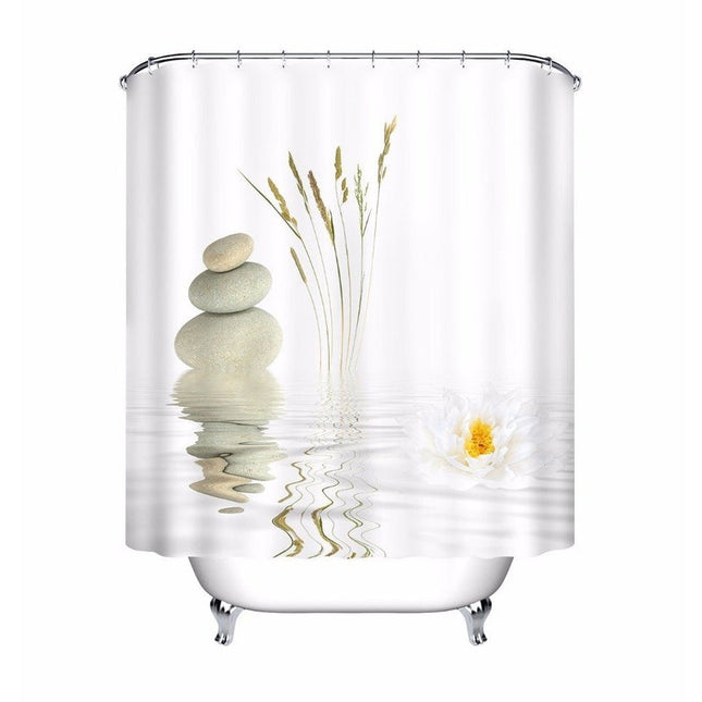 Dusjforheng med spa-motiv og zen-steiner