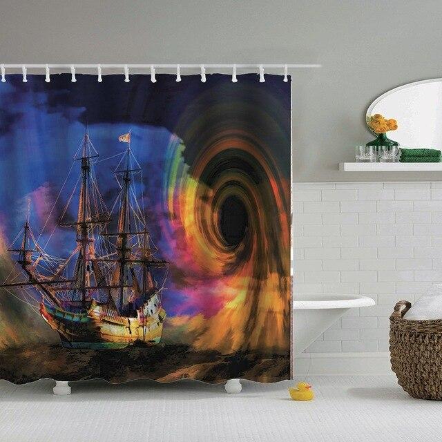 Dusjforheng med skip i virvelstrøm