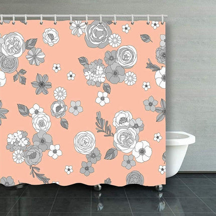 Dusjforheng i tekstil med blomstermotiv